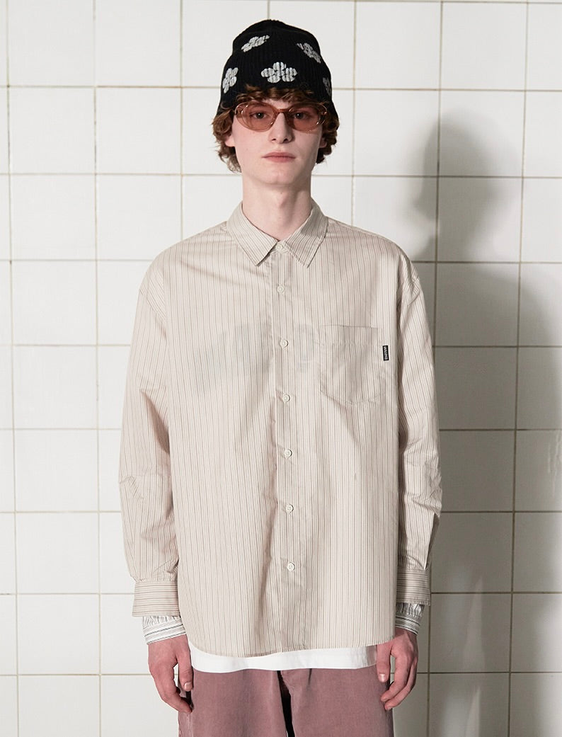 UNALLOYED Layered Cuffs Stripe Shirt Beige