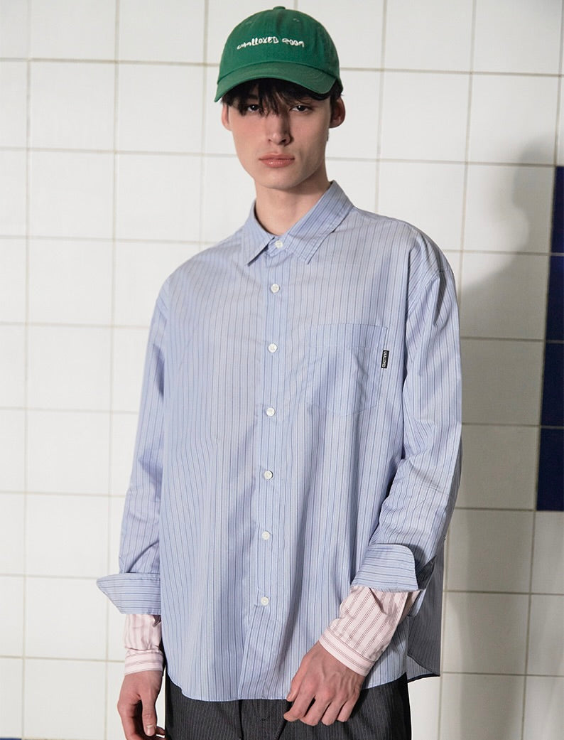 UNALLOYED Layered Cuffs Stripe Shirt Blue