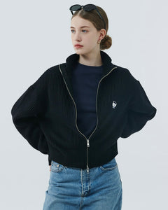 ILP New Parisian Logo Wool Zip-Up High Neck Knit Black