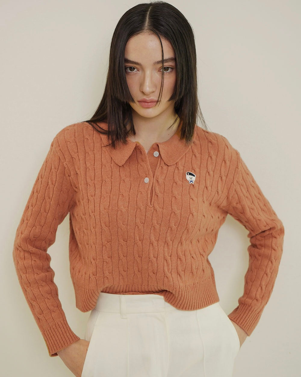 ILP New Parisian Cashmere Cable Crop Knit Orange