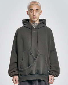 AJOBYAJO Curve Pocket Washed Hoodie Charcoal