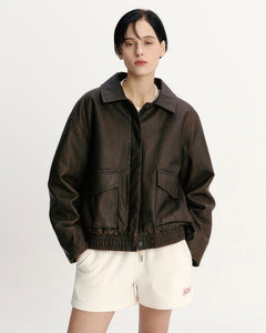 Fallett Vintage Washing Leather Jacket Brown