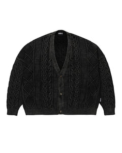 AJOBYAJO Cable Washed Cardigan Black