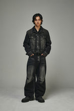 Load image into Gallery viewer, BLR Double Trident Washing Wide Denim Pants Black
