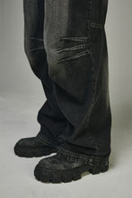 Load image into Gallery viewer, BLR Double Trident Washing Wide Denim Pants Black
