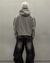 将图片加载到图库查看器，BLR Bleached Curved Incision Sweat Zip-Up Hoodie Grey
