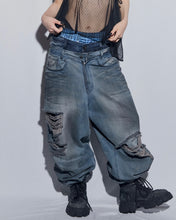 Load image into Gallery viewer, BLR Destroyed Oil Washed Wide Denim Pants Light Blue
