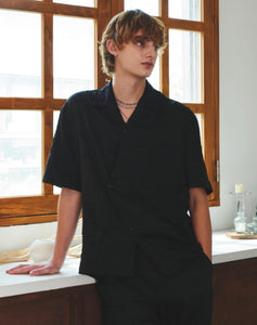 DWS Wrinkle Asymmetrical Half Shirt Black