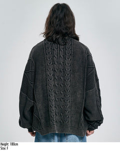 AJOBYAJO Cable Washed Cardigan Black