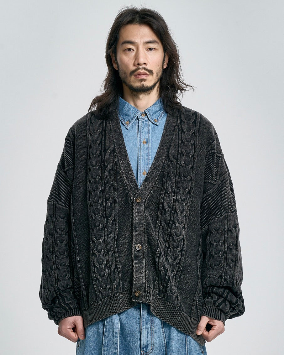 AJOBYAJO Cable Washed Cardigan Black