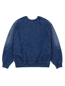 AJOBYAJO Paneled Denim Sweatshirt Blue