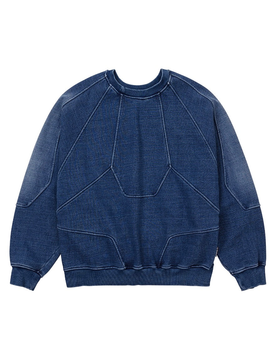 AJOBYAJO Paneled Denim Sweatshirt Blue
