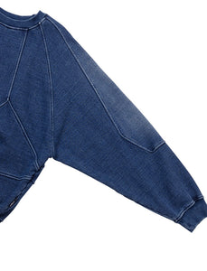 AJOBYAJO Paneled Denim Sweatshirt Blue