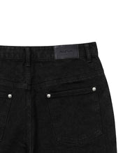 将图片加载到图库查看器，Adlielos A402 Fireball Leather Patch Flare Jeans Black
