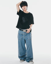 Load image into Gallery viewer, Adlielos A602 Born To Burn Graphic Reverse Wide Denim Pants Vintage Mid Blue
