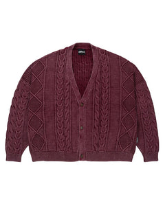 AJOBYAJO Cable Washed Cardigan Burgundy