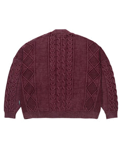 AJOBYAJO Cable Washed Cardigan Burgundy