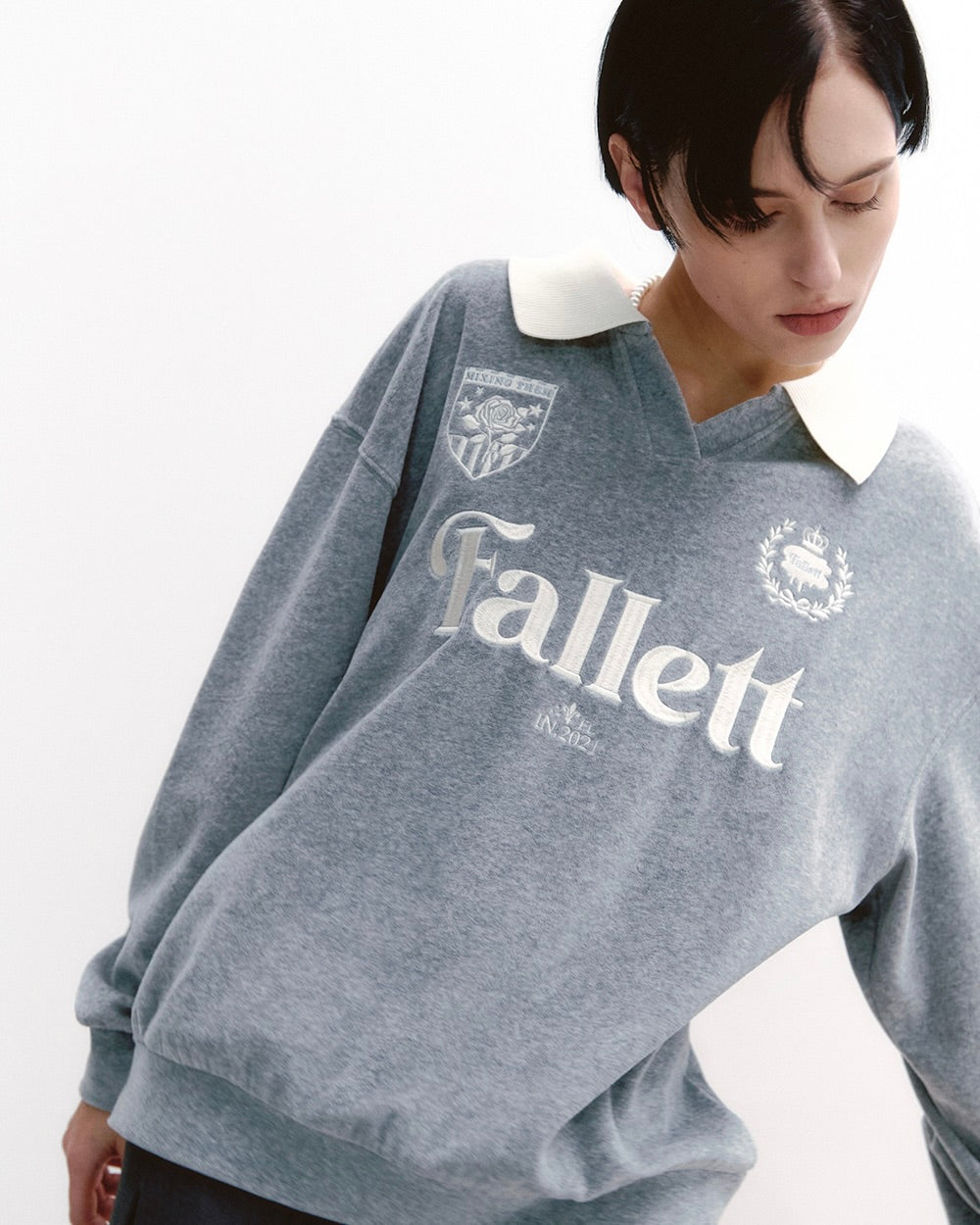 Fallett Velour Collar Sweatshirt Melange Grey