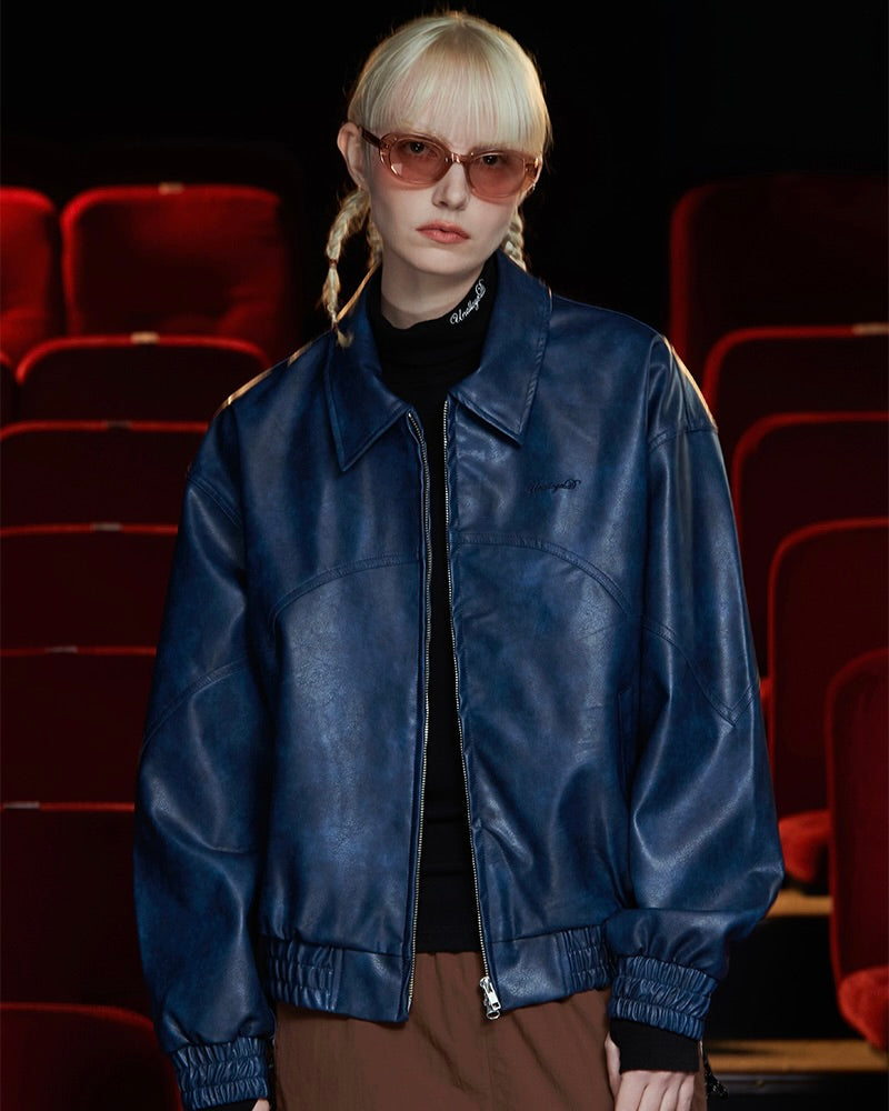 UNALLOYED Faux Leather Western Blouson Blue