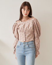 Load image into Gallery viewer, Letter From Moon Dandelion Heart Neck Blouse Brown
